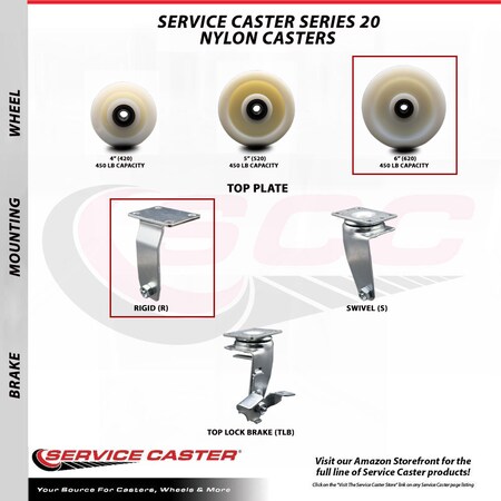 Service Caster 6 Inch Nylon Caster Set with Ball Bearings 2 Swivel 2 Rigid SCC SCC-20S620-NYB-2-R-2